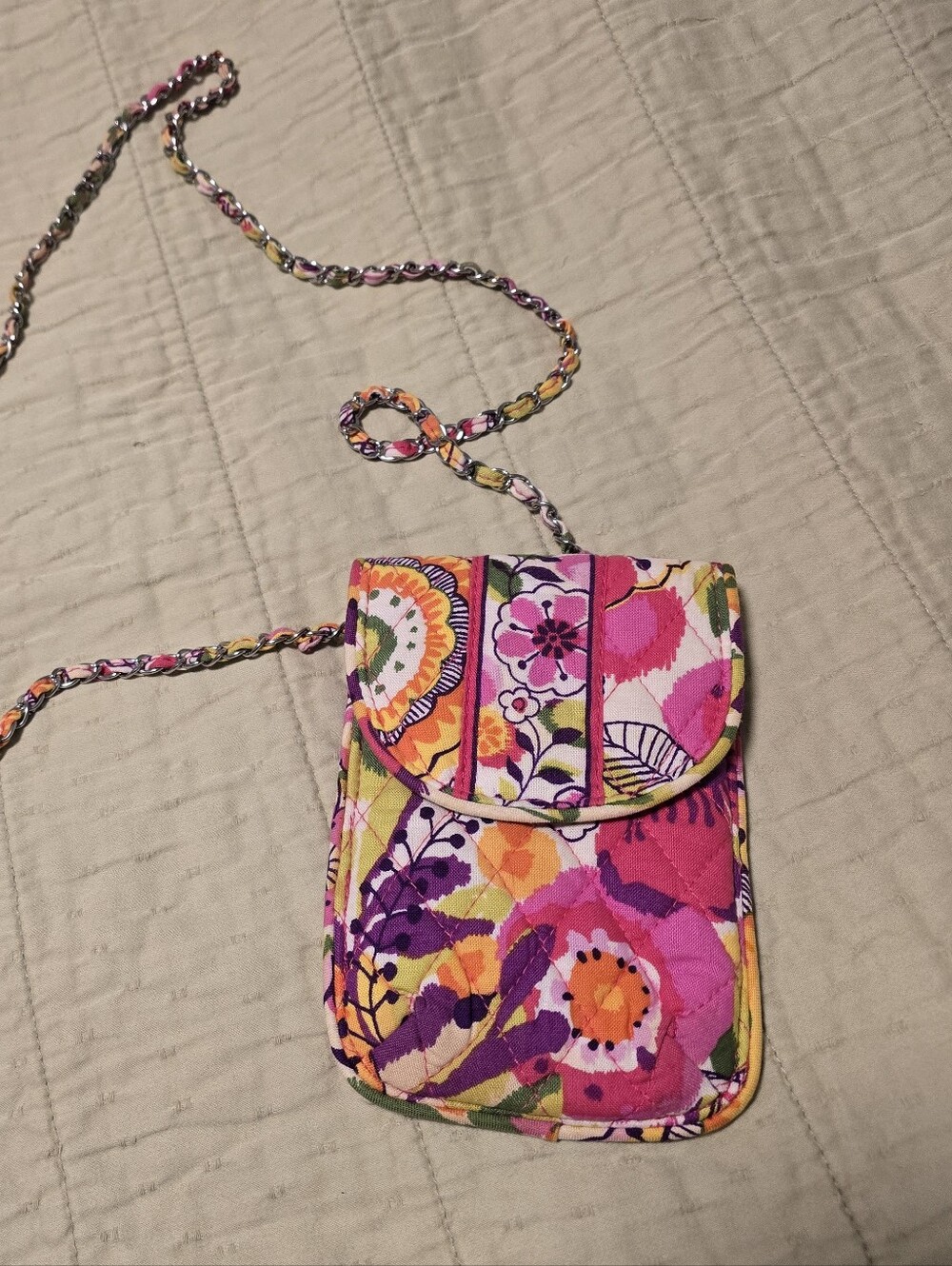 Vera Bradley Cell Phone Crossbody In Clemintine With Chain Strap